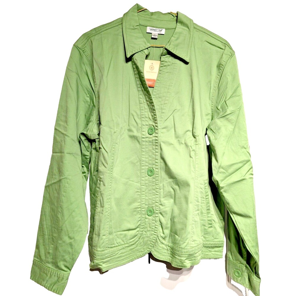 NEW Coldwater Creek Womens Sz: L Green Jacket 3 Button Top Rounded Hem Pockets
